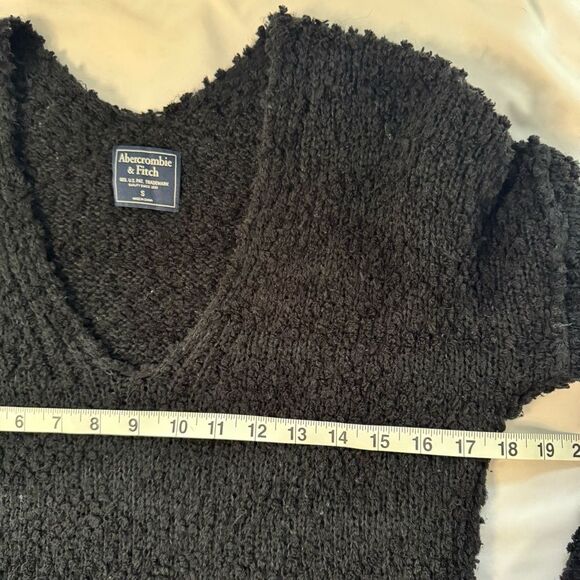 Abercrombie Fitch V-Neck Teddy Tunic Sweater Black Size S Cozy Lounge Classic - Picture 4 of 8